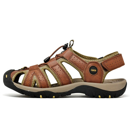 2024 New Arrival Breathable Men's Leather Sandals Outdoor Beach Shoes Fashion Big Size Men's Summer Shoes Slip-on Slippers