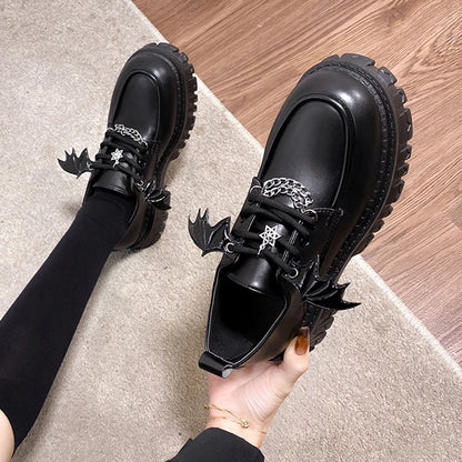 Metal Chain Platform Lolita Gothic Shoes Woman 2023 Spring College Style Patent Leather Pumps Women Japan School Uniform Shoes