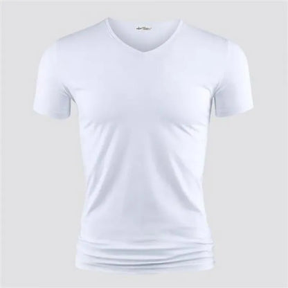 Men's T Shirt Pure Color V Collar Short Sleeved Tops Tees Men T-Shirt Black Tights Man T-Shirts Fitness For Male Clothes TDX01