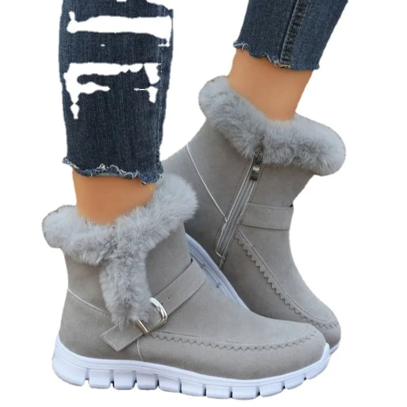 Winter Women Fur Warm Chelsea Snow Boots Casual Shoes New Short Plush Suede Ankle Boots Flats Gladiator Sport Ladies Botas Mujer