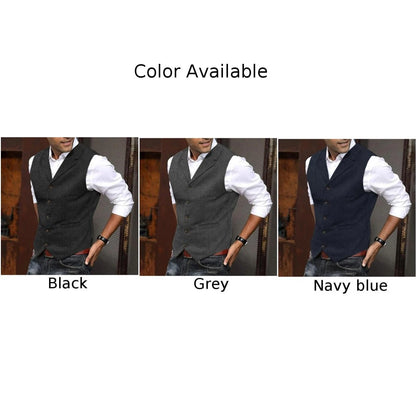 Men Vintage Herringbone Notch Lapel Slim Retro Suit Vest Tweed Waistcoat Wedding Wedding Business Casual Male Waistcoat Jacket - MAGNET MARKET