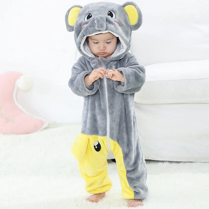 Winter Flannel Hooded Jumpsuits: Cute Animal-themed Rompers for Kids 0-6 Years