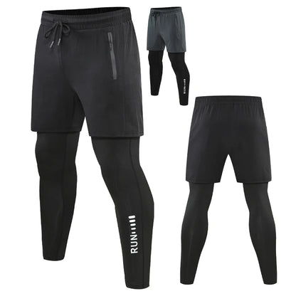 Men Run Trouser 2 In 1 Double Layer Pant Tight Training Basketball Legging Print Fitness Sweatpant With Pockets Running Trousers