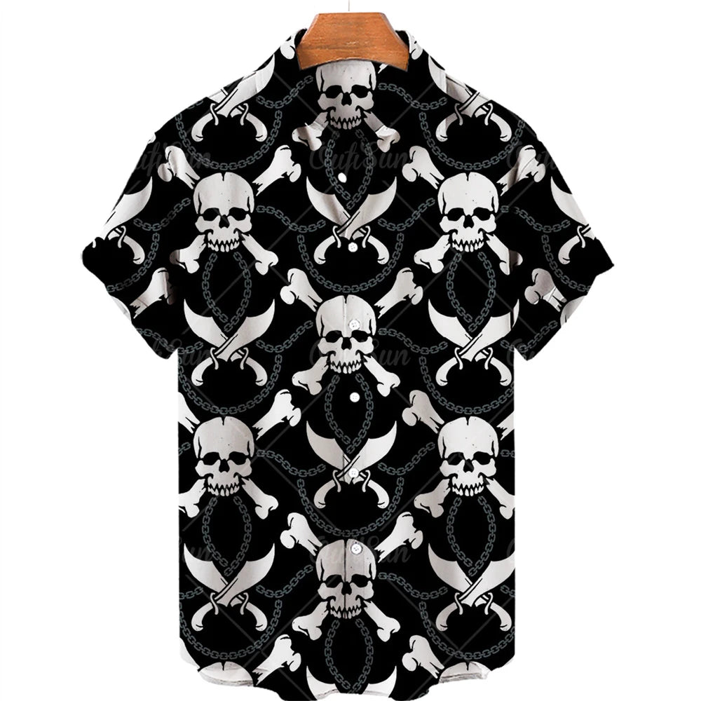 Men's Hawaiian Shirt Loose Top 5xl 3d Skull Print Shirts For Men 2024 Fashion Shirt Men Women Tee Breathable Summer Short Sleeve