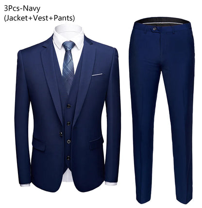 Men Blazers Set Wedding 3 Pieces Elegant 2 Suit Luxury Full Coat Pants Design Latest Vest Business 2023 Slim Fit Jacket Trousers - MAGNET MARKET