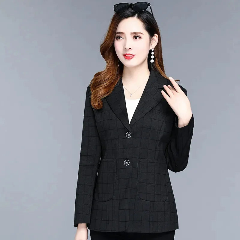 2022 Spring Autumn Blazers Coats Women Suit Short Jacket Casual Tops Female Outerwear Slim Lattice Blazers Windbreaker Coat 5XL