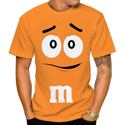 New 2023 Funny M&M's Chocolate Bean Cartoon 3D Printed T-shirt Unisex Casual Short Sleeve T-shirt Fashion Kids Tops 100-6XL