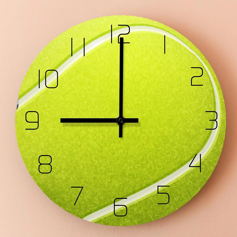 Tennis Ball Printed Wall Clock For Bedroom Tennis Court Sign Sports Wall Decor Timepiece Racquet Art Silent Sweep Clock Watch