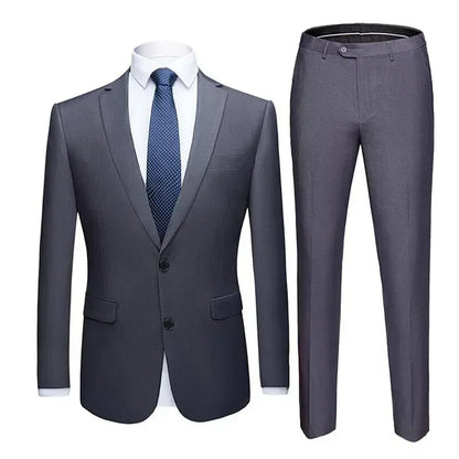 Jacket + Pants 2 Pieces Set / 2023 Fashion New Men's Casual Boutique Business Dress Wedding Groom Suit Coat Blazers Trousers - MAGNET MARKET