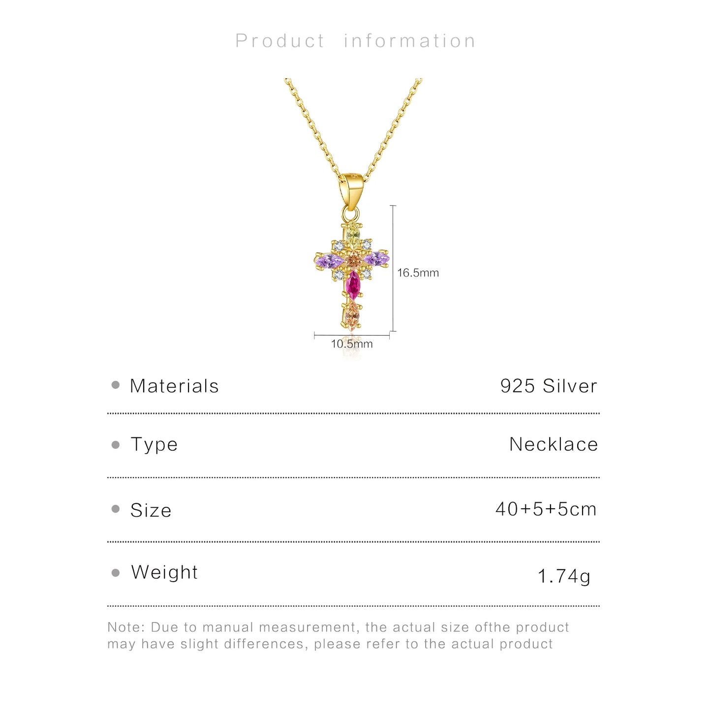 ANDYWEN 925 Sterling Silver Gold Rainbow CZ Ovals Cross Pendant Long Chain Necklace 2021 Fine Jewelry Crystal Luxury Accessorie