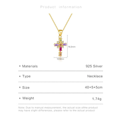 ANDYWEN 925 Sterling Silver Gold Rainbow CZ Ovals Cross Pendant Long Chain Necklace 2021 Fine Jewelry Crystal Luxury Accessorie