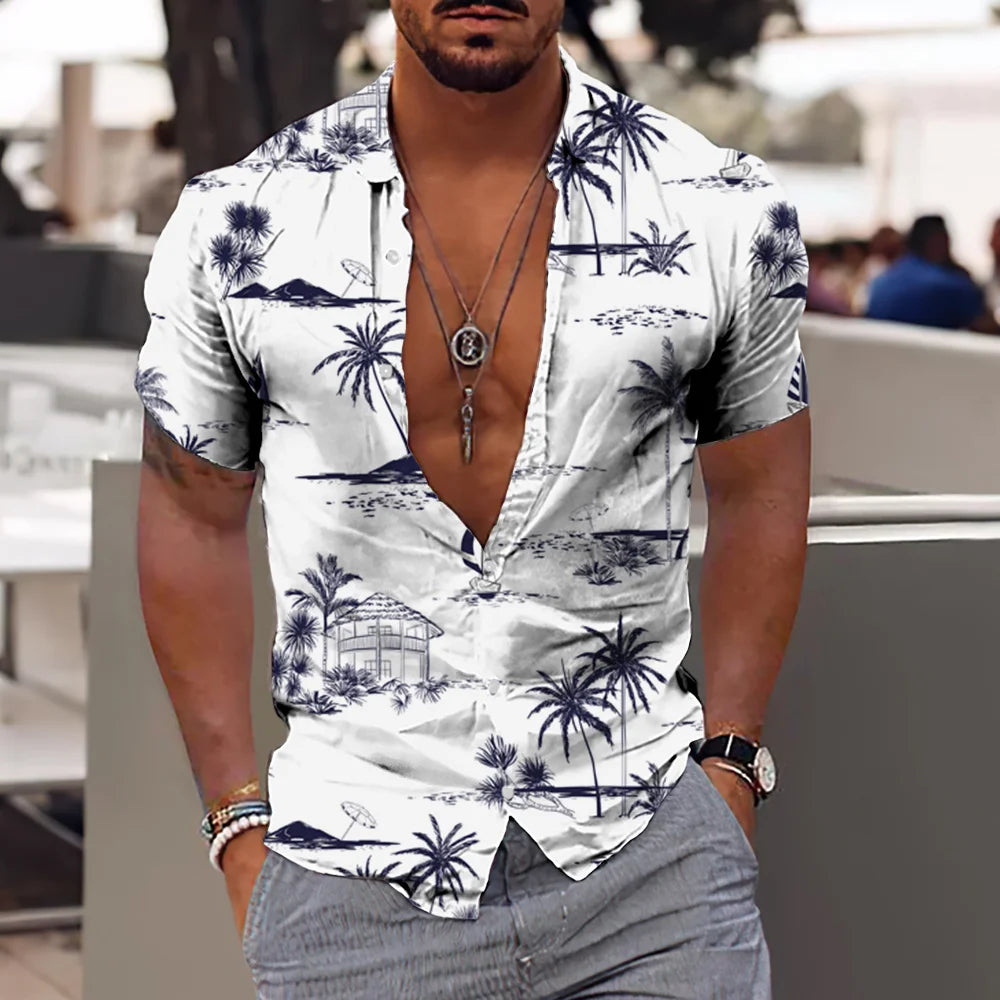 2023 Coconut Tree Shirts For Men 3d Printed Men's Hawaiian Shirt Beach 5xl Short Sleeve Fashion Tops Tee Shirt Man Blouse Camisa