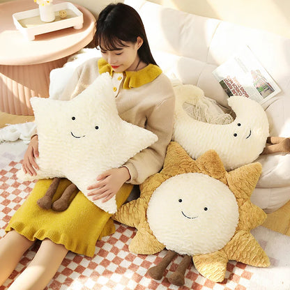 40/60CM Plush Sky Series Throw Pillow Smile Face Moon & Sun& Star Shaped Stuffed Soft Toys Baby Girls Bedroom Decoration Gift