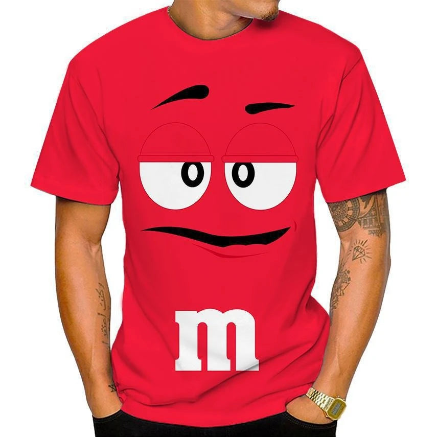 New 2023 Funny M&M's Chocolate Bean Cartoon 3D Printed T-shirt Unisex Casual Short Sleeve T-shirt Fashion Kids Tops 100-6XL