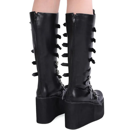 Brand Design Female Wedges High Heels Thigh High Boots Fashion Black Platform Boots Women 2022 Gothic Cosplay Shoes Woman Mujer