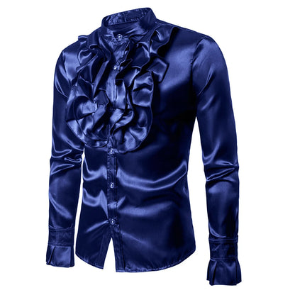 Elegant Shirts Cosplay Costumes Solid Color Shirt Ruffle Blouse Button Men's Shirts Dailywear Camisas Hombre Long Sleeve Blusas