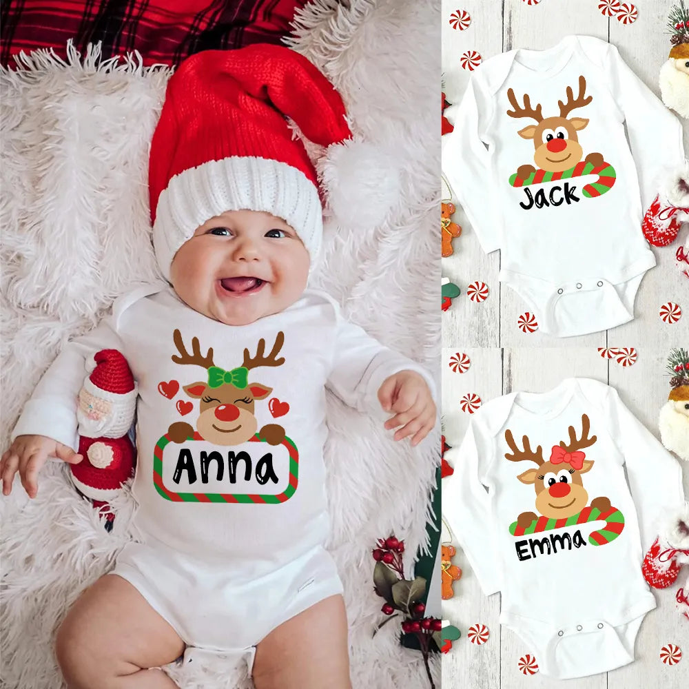 Personalized Christmas Deer Bodysuits for Infants: Festive and Customizable