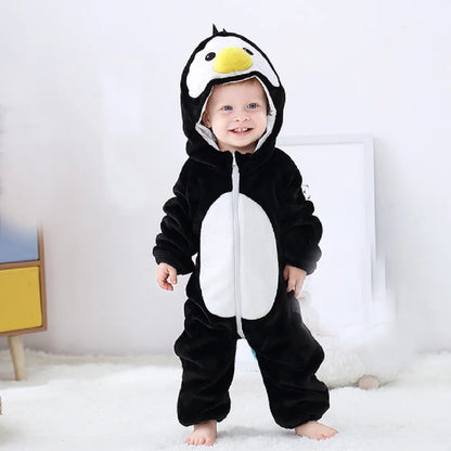 Winter Flannel Hooded Jumpsuits: Cute Animal-themed Rompers for Kids 0-6 Years