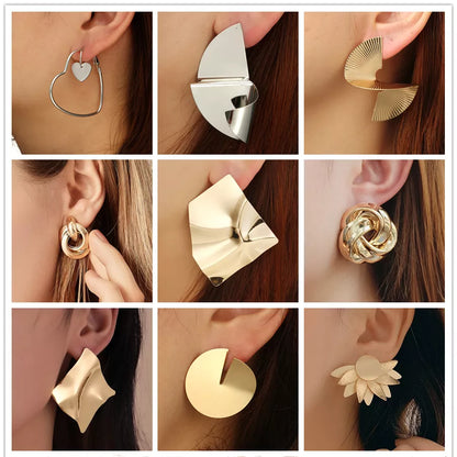 Hiphop Exaggerated Irregular Metal Dangle Earrings Spiral Twist Knot Geometry Round Smooth Rock Ear Brincos Jewelry Gift