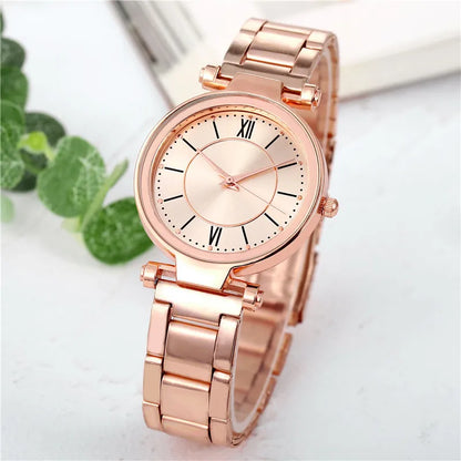 Luxury Rose Gold Stainless Steel Watches for Women - Classic Round Dial Quartz Watch - MAGNET MARKET