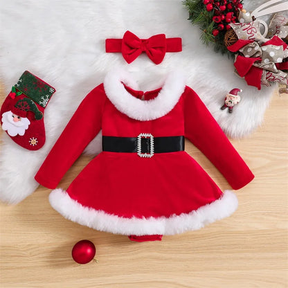 Festive Elegance: Suefunskry Baby Girls Christmas Romper Dress - Celebrating in Style