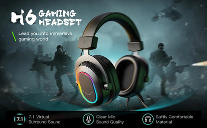 Fifine Dynamic RGB Gaming Headset with Mic Over-Ear Headphones 7.1 Surround Sound PC PS4 PS5 3 EQ Options Game Movie Music