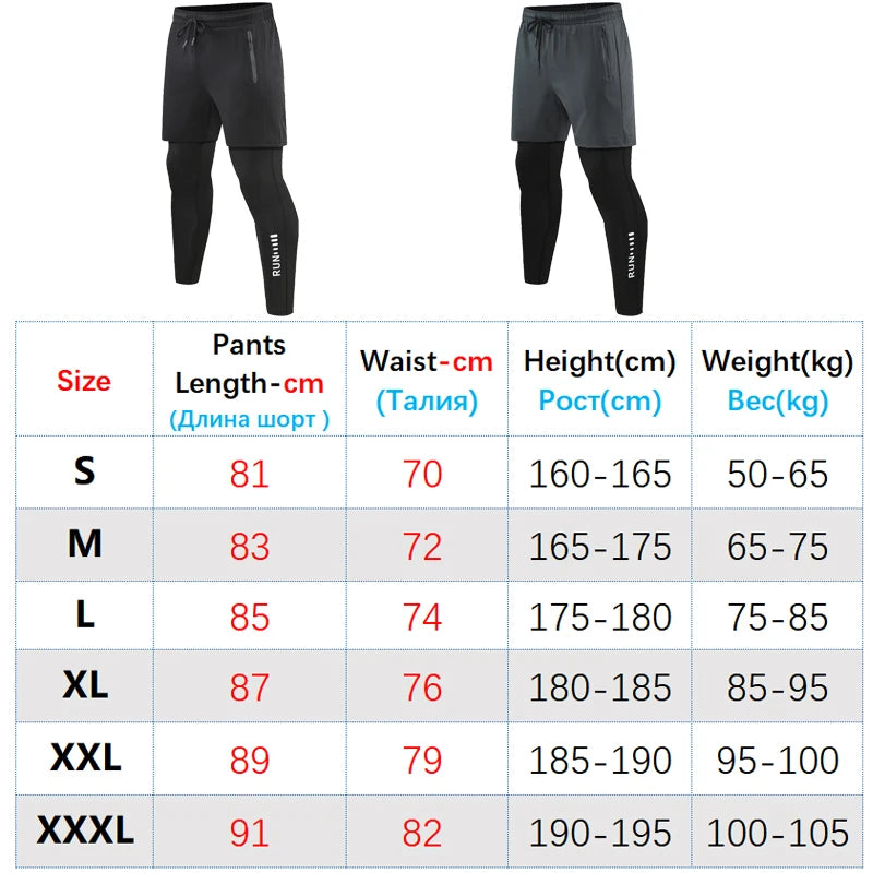 Men Run Trouser 2 In 1 Double Layer Pant Tight Training Basketball Legging Print Fitness Sweatpant With Pockets Running Trousers