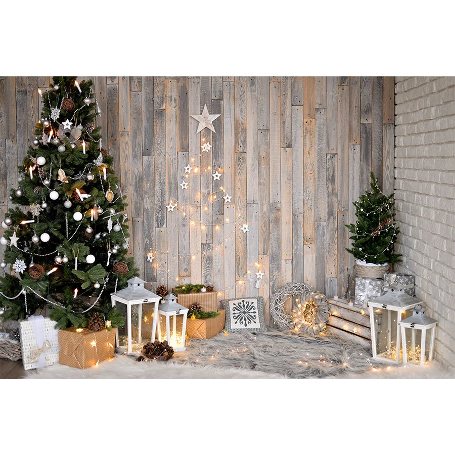 Beenle Merry Christmas Photography Background Tree Gift Window Fireplace Portrait Family Party Decor Backdrop for Photo Studio