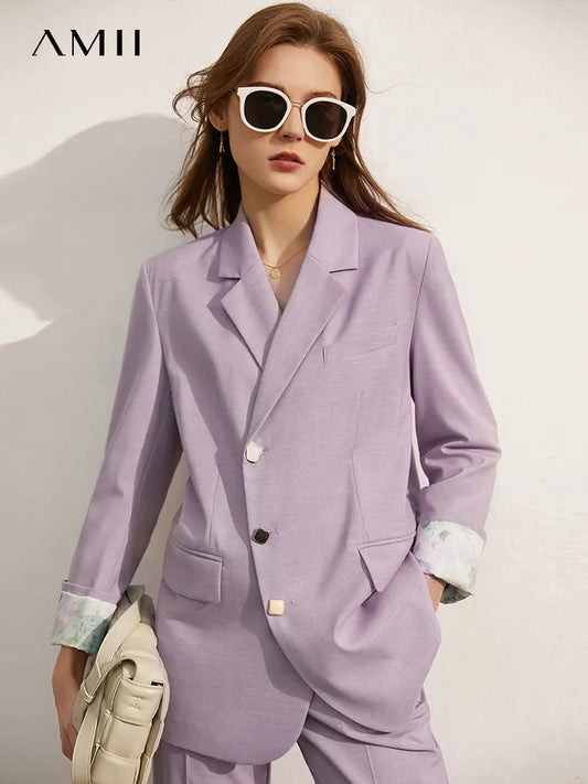 Amii Minimalism Spring Blazers Women Suit Jacket Office Lady Lapel Blazer Loose Pants Sold Separately Female Clothing 12140122