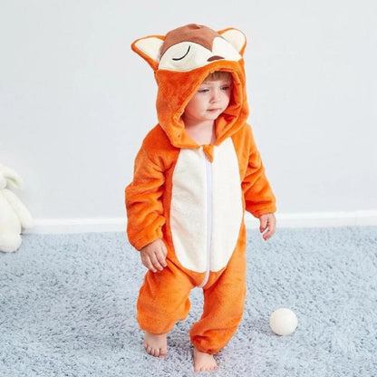 Winter Flannel Hooded Jumpsuits: Cute Animal-themed Rompers for Kids 0-6 Years