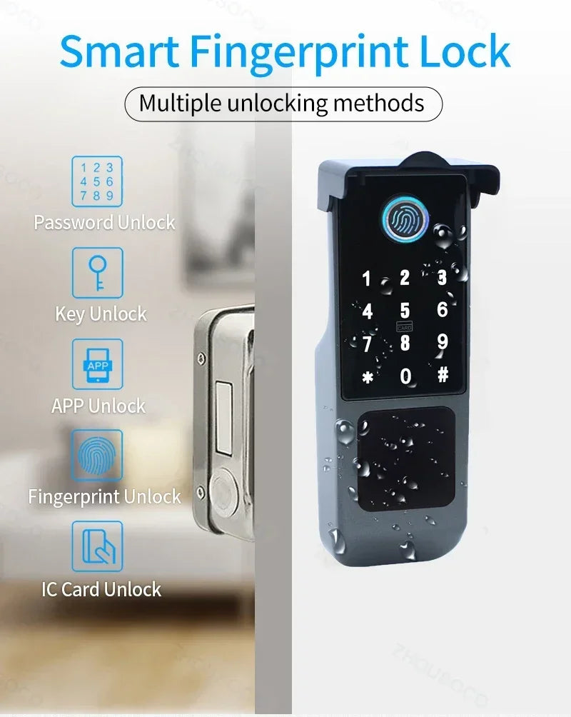 Fingerprint Lock Waterproof Tuya Wifi Remote Control Bluetooth TTLock App Card Digital Code Keyless Electronic Smart Door Lock