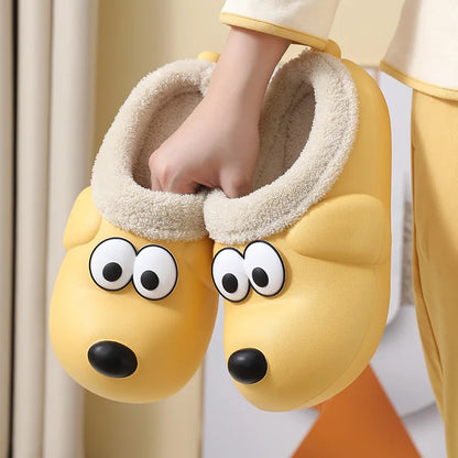 Home Cotton Shoes Women Cute Dog Cartoon Warm Slippers Soft Waterproof EVA Plush Slippers Men Couples Winter Indoor Fuzzy Shoes