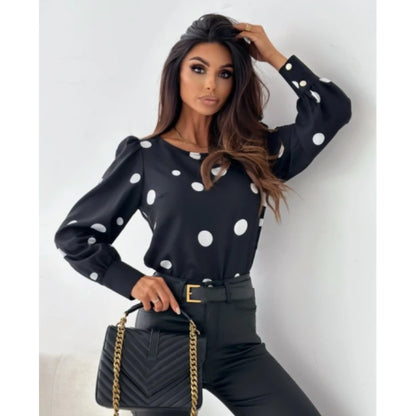 Women's Autumn Long Sleeve Printed Shirt 2023 New Fashion Round Neck Women Tops Elegant Office Ladies Blouse S-2XL