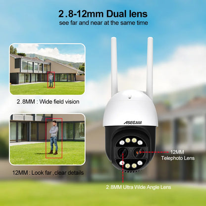 8MP Dual Lens 2.8mm -12mm 8X Zoom 4K PTZ WiFi IP Camera Outdoor AI Human Tracking CCTV Audio Home Security Surveillance Camera