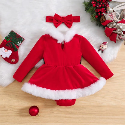 Festive Elegance: Suefunskry Baby Girls Christmas Romper Dress - Celebrating in Style