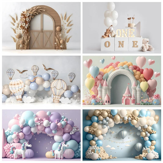 Newborn Baby 1st Birthday Party Photography Backdrop Balloons Boy and Girl Photographic Cakesmash Background Photo Studio Props