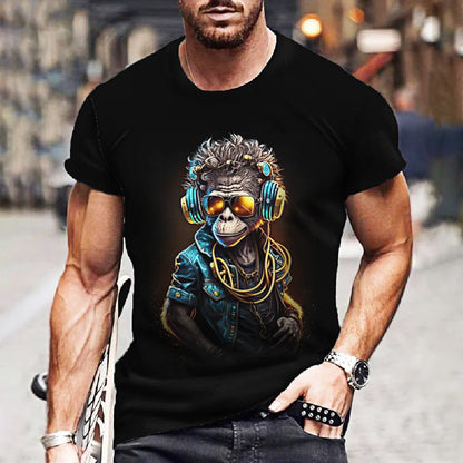 Men's T-Shirt Hip Hop Monkey Print Shirts O-Neck T Shirt Summer Male Tops Short Sleeve Casual Man Tees Oversized Animal Clothing