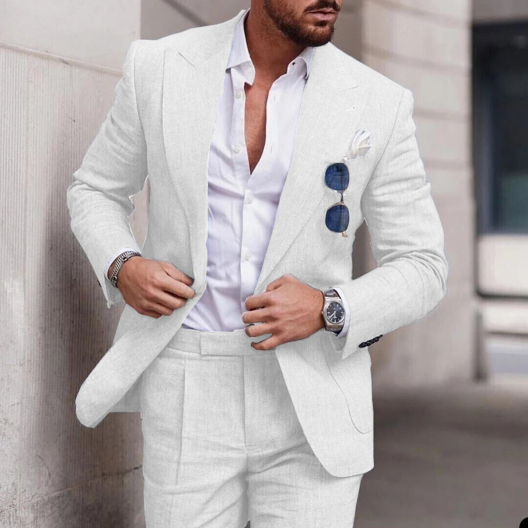 Linen Suit Wedding Suits for Men 2023 Luxury Lapel Collar Top+pants 2 Piece Set Single-breasted Flax Trajes Elegante Para Hombre - MAGNET MARKET