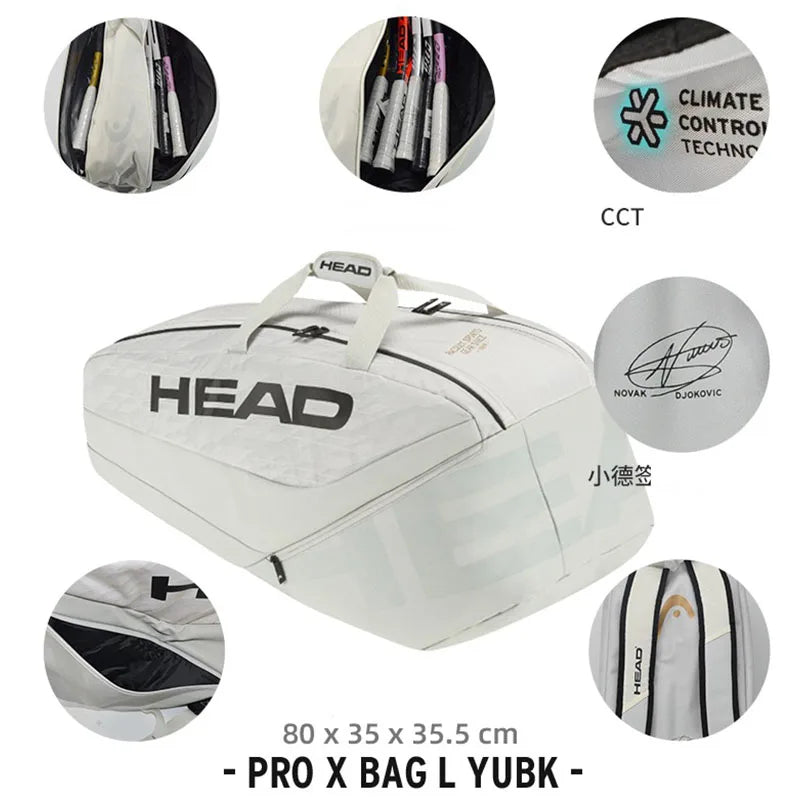 HEAD Pro X Djokovic Court Bag Tennis Backpack 6R 9R 12R Racquet Bag Large Capacity