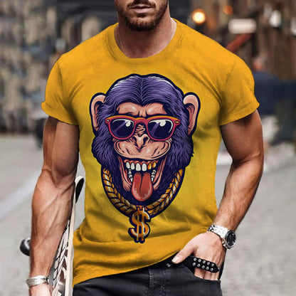 Men's T-Shirt Hip Hop Monkey Print Shirts O-Neck T Shirt Summer Male Tops Short Sleeve Casual Man Tees Oversized Animal Clothing