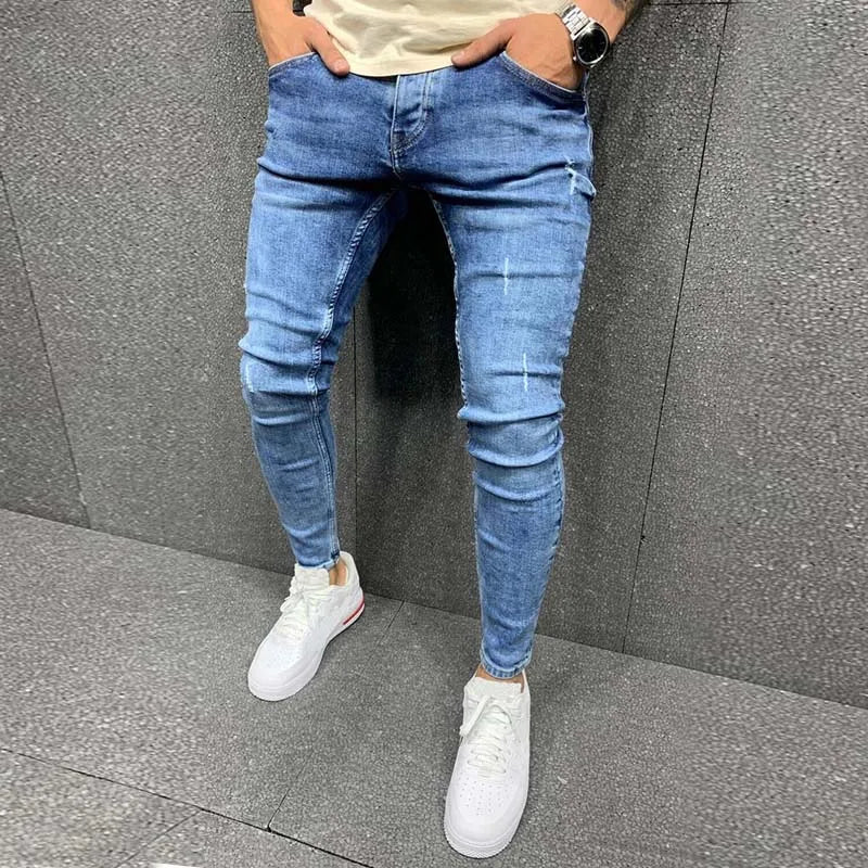 White Embroidery Jeans Men Cotton Stretchy Ripped Skinny Jeans High Quality Hip Hop Black Hole Slim Fit Oversize Denim Pants - MAGNET MARKET