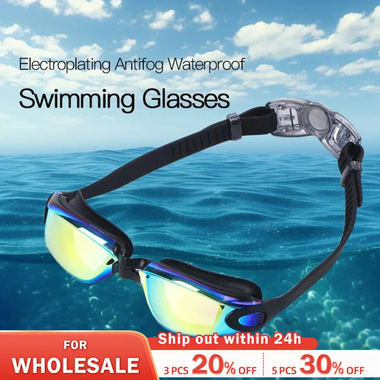 Swimming Goggles Adult Myopia Swimming Goggles One-piece Earplugs Electroplating Anti-fog High-definition Swimming Goggles