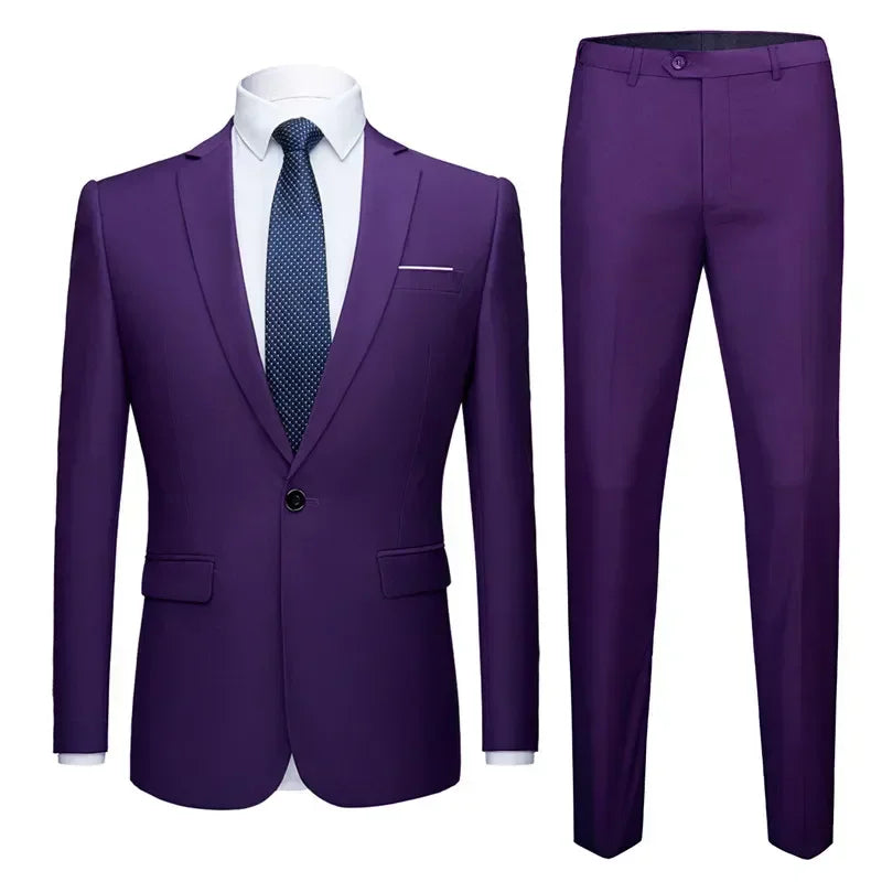 Jacket + Pants 2 Pieces Set / 2023 Fashion New Men's Casual Boutique Business Dress Wedding Groom Suit Coat Blazers Trousers - MAGNET MARKET