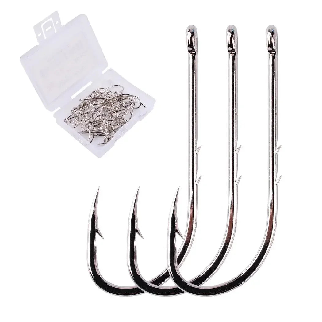 50pcs/ Box Long Shank Fishing Hook 1#-12# Fish Hooks High Carbon Steel Sharp Barbed Offset Narrow Bait Hook Carp Fishhook