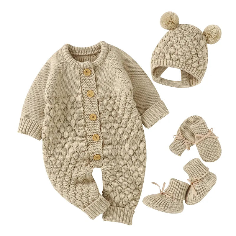 Chic Solid Knitted Baby Rompers: Winter Fashion for Little Trendsetters