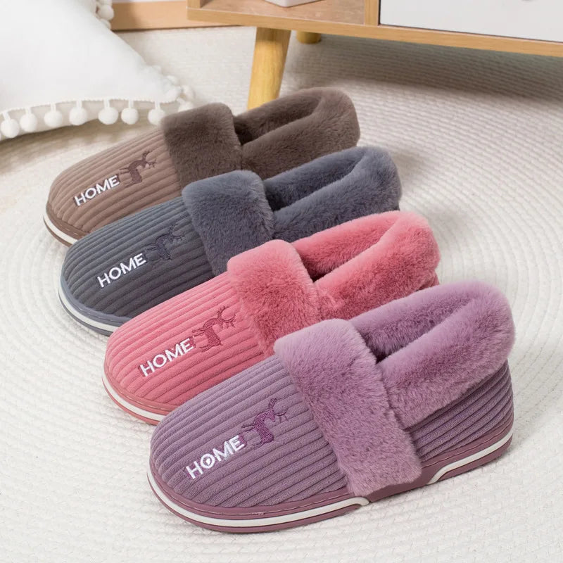 Women Men Couples Home Slippers New Fashion Warm Winter Furry Soft Short Plush Slipper Non Slip Bedroom Slides Indoor Shoes