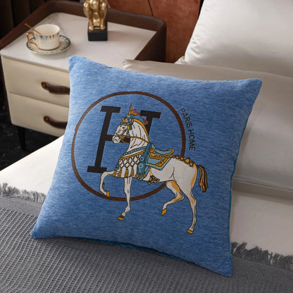 Chenille Cushion Cover 45*45cm Horse Embroidered Jacquard Pillow Case Home Decorative Letter Pillowcase Office Sofa Pillow Cover