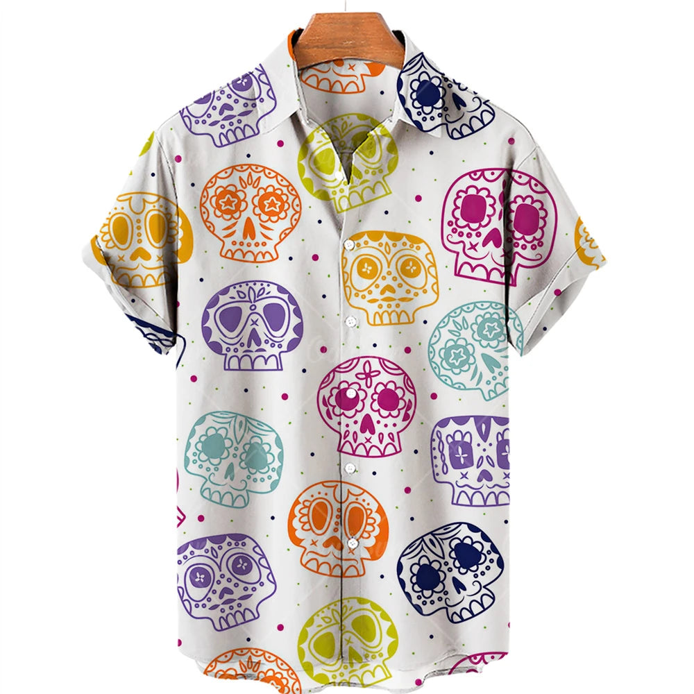 Men's Hawaiian Shirt Loose Top 5xl 3d Skull Print Shirts For Men 2024 Fashion Shirt Men Women Tee Breathable Summer Short Sleeve