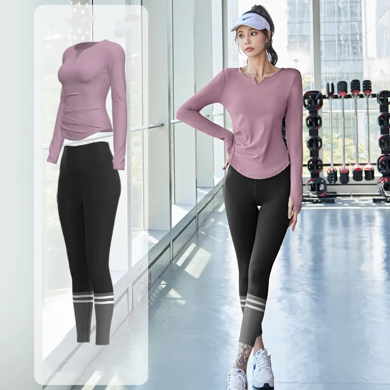 Women Workout Clothing Gym Yoga Set Fitness Sportswear Pant +Sports T-shirt Seamless Leggings Active Wear Outfit Suit