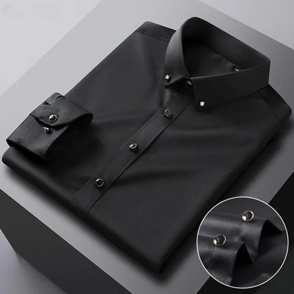 Business Fashion Men's Long Sleeve Shirt Solid Color Casual Micro Stretch Formal Drill Collar High Quality Luxury Men's Clothes